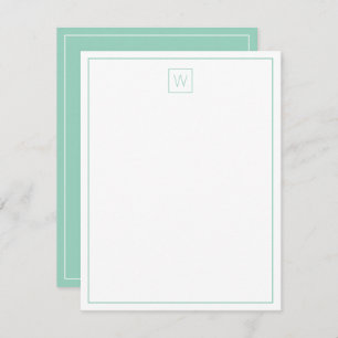 Simple Light Teal and White Monogram Card