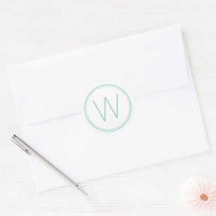Simple Light Teal and White Monogram Classic Round Sticker