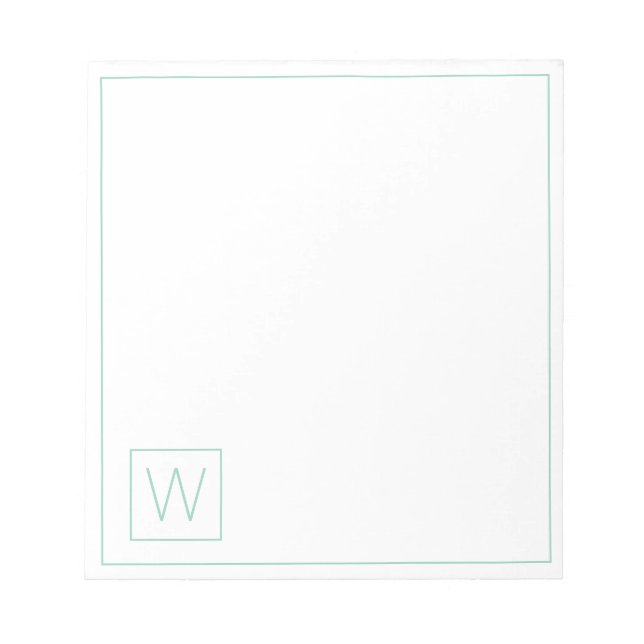 Simple Light Teal and White Monogram Notepad (Front)