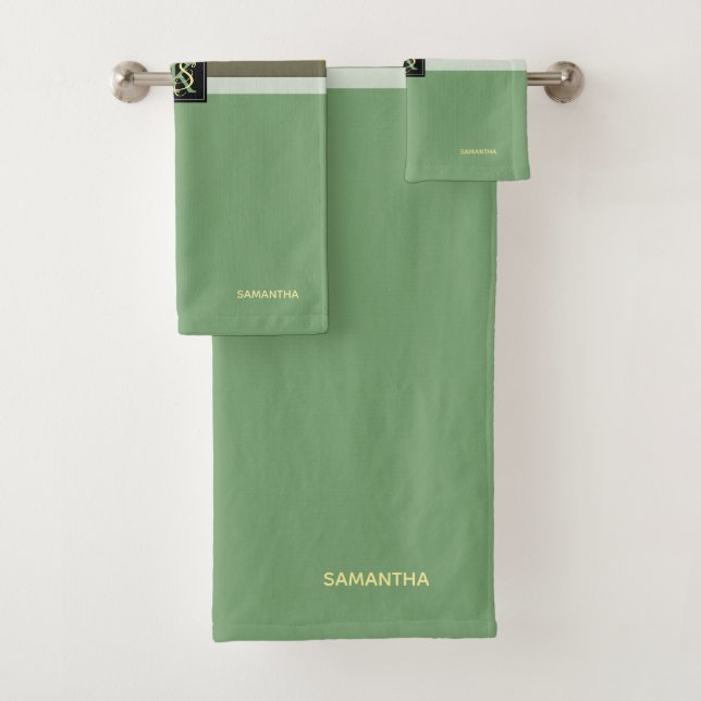 Simple Light Yellow and Asparagus Green Two Tone Bath Towel Set (Insitu)