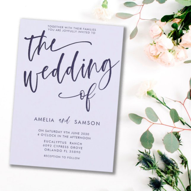 Simple Lilac & Purple Calligraphy Wedding Invitation (Creator Uploaded)