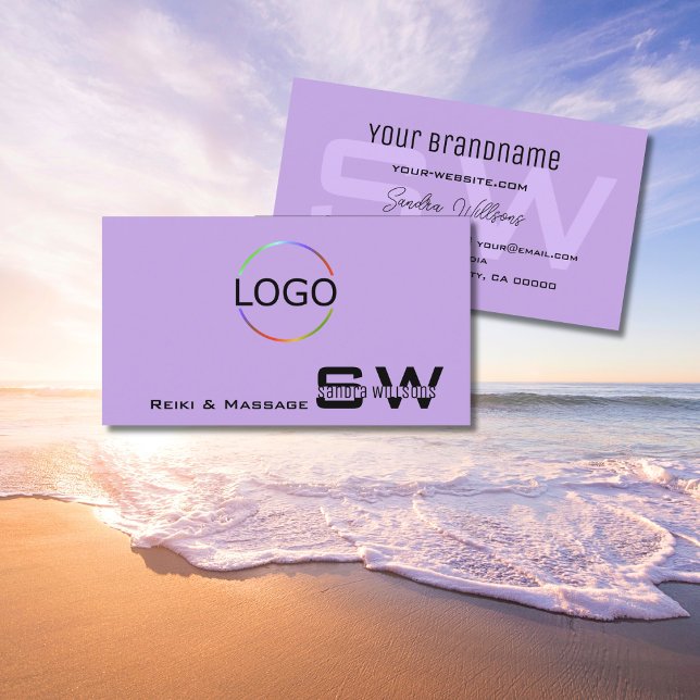Simple Lilac with Monogram and Logo Light Purple Business Card (Creator Uploaded)