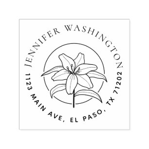 Simple Lily Floral Round Name Return Address Self-inking Stamp