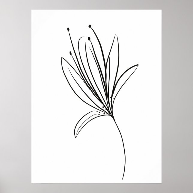 Simple Lily Line Art Flower Black White Poster (Front)
