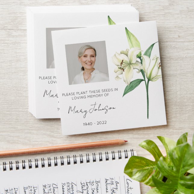 Simple Lily Photo Funeral Seed Envelope (Stacked)