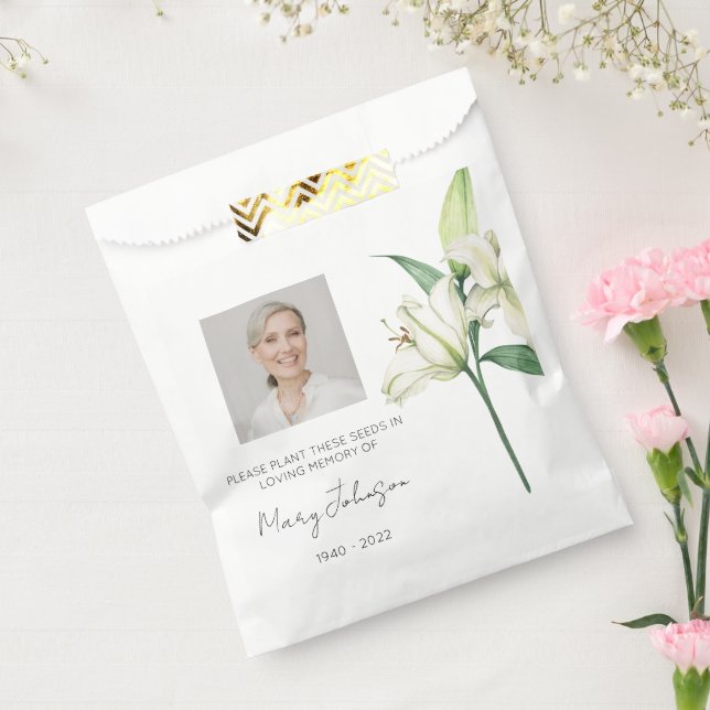 Simple Lily Photo Funeral Seed Favour Bag (Sealed)