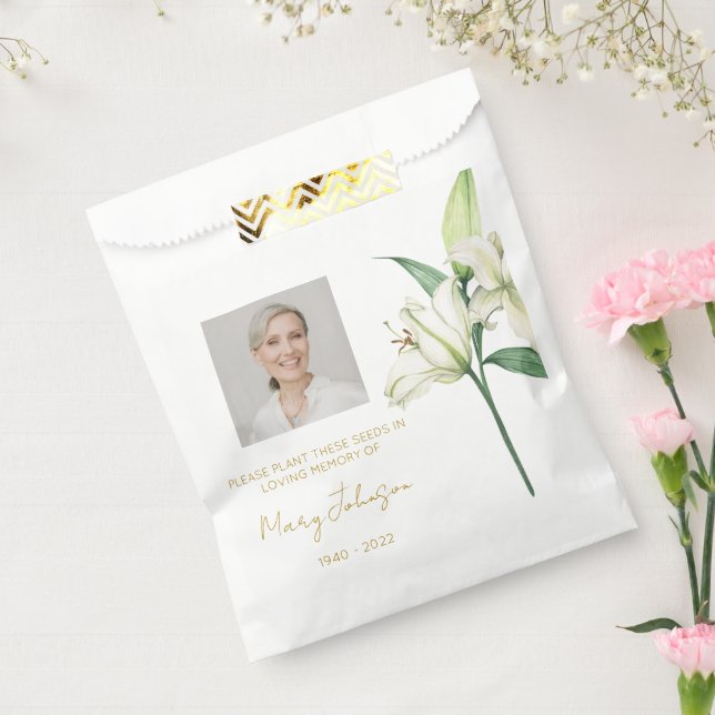 Simple Lily Photo Funeral Seed Favour Bag (Sealed)