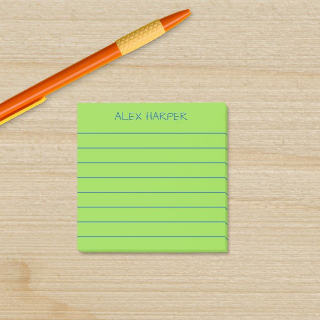 Simple Lime & Blue Add Name Lined Post-it Notes (Creator Uploaded)