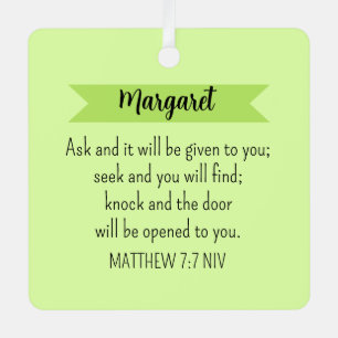 Simple Lime Green Ask God Bible Verse Christian Metal Tree Decoration