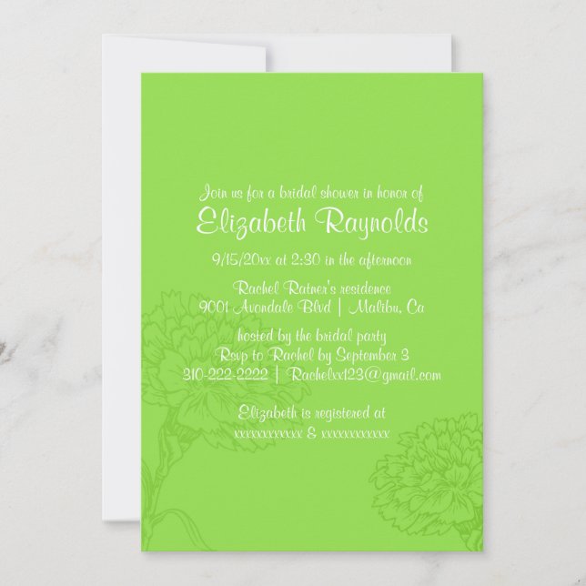 Simple Lime Green Bridal Shower Invitations (Front)