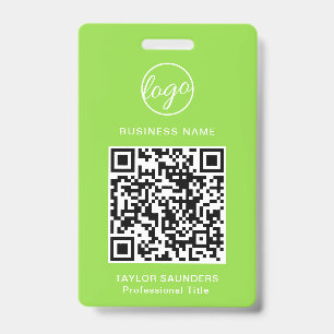 Simple Lime Green QR Code Employee ID Badge