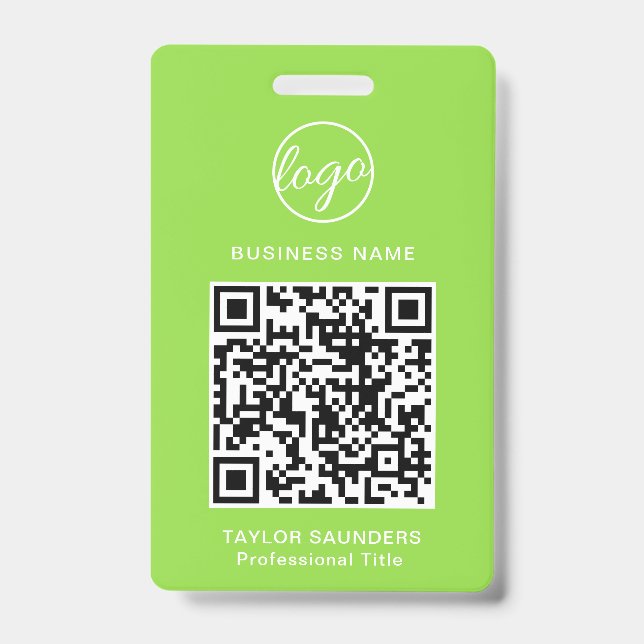 Simple Lime Green QR Code Employee ID Badge (Front)