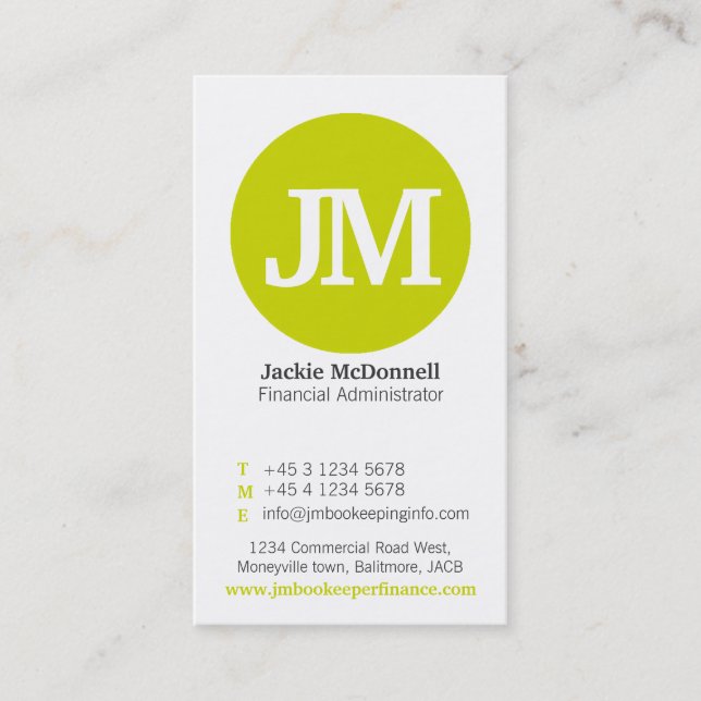Simple lime, grey & white circle business card (Front)