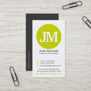 Simple lime, grey & white circle business card