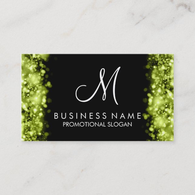 Simple Lime Lights Monogram Business Card (Front)
