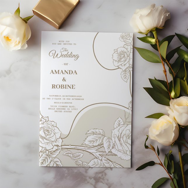 Simple Line Art Floral Wedding Invitation (Creator Uploaded)