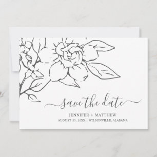 Simple Line Art Magnolia Floral Elegant Wedding Save The Date