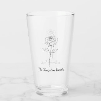 Simple Line Art Rose Custom Name Glass