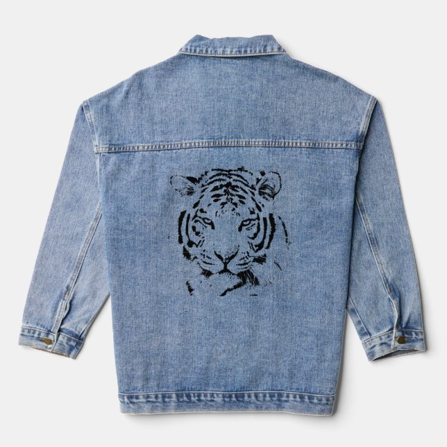 Simple Line Art TIGER Denim Jacket (Back)