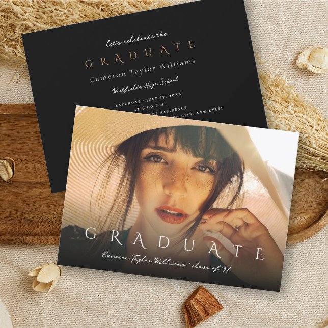 Simple Line Graduate Modern Photo Graduation Party Invitation (Simple Line Graduate Photo Modern Graduation Party Invitation Card @ zazzle.com/color_therapy)