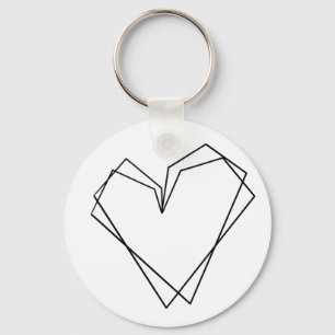 Simple Line Heart Double Black White Key Ring