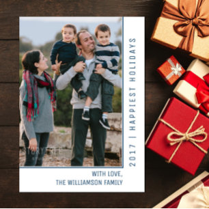Simple Line Holiday Photo Card Blue