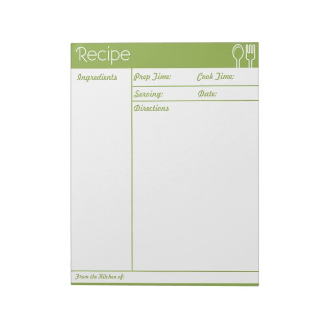 Simple Line-less Green Recipe Page Notepad (Rotated)
