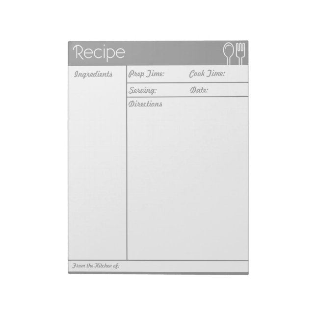 Simple Line-less Grey  Recipe Page Notepad (Rotated)