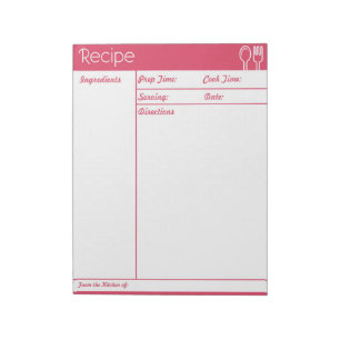 Simple Line-less Pink Recipe Page Notepad