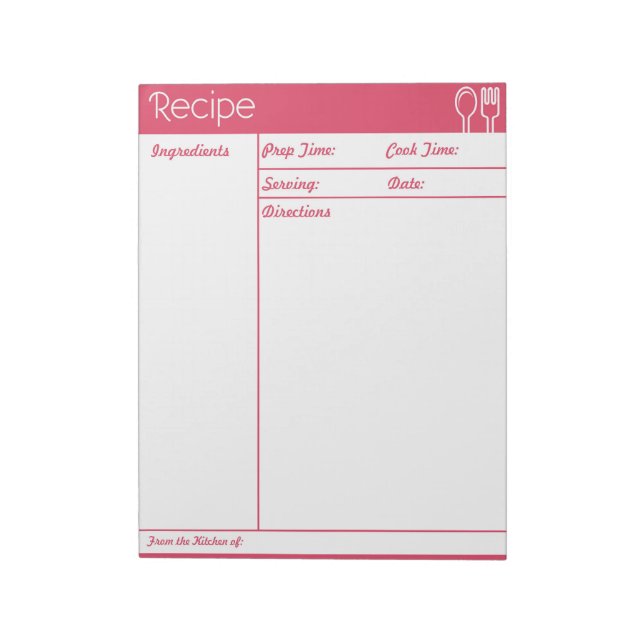 Simple Line-less Pink Recipe Page Notepad (Rotated)