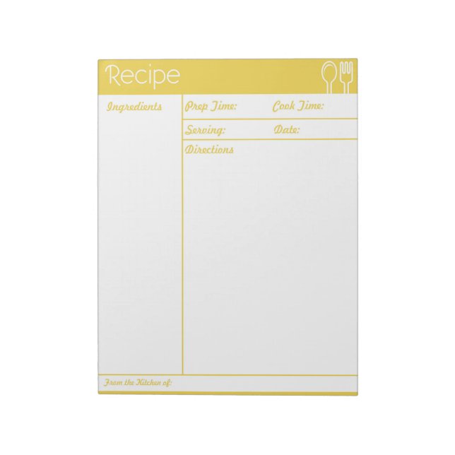 Simple Line-less Yellow  Recipe Page Notepad (Rotated)