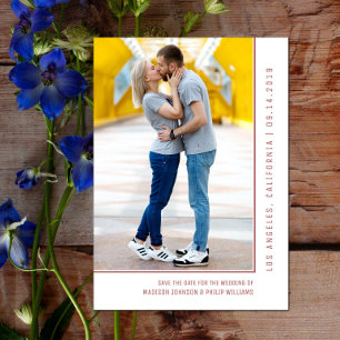 Simple Line Photo Save the Date Burgundy