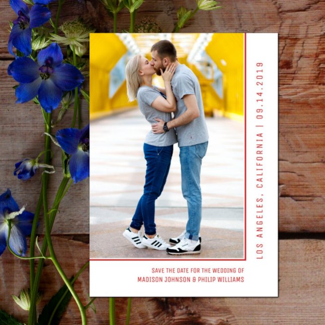 Simple Line Photo Save the Date | Red (Simple Line Photo Save the Date - Red)