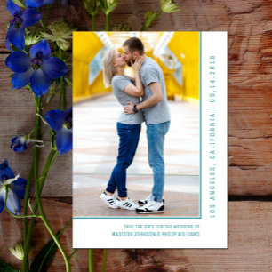 Simple Line Photo Save the Date Teal
