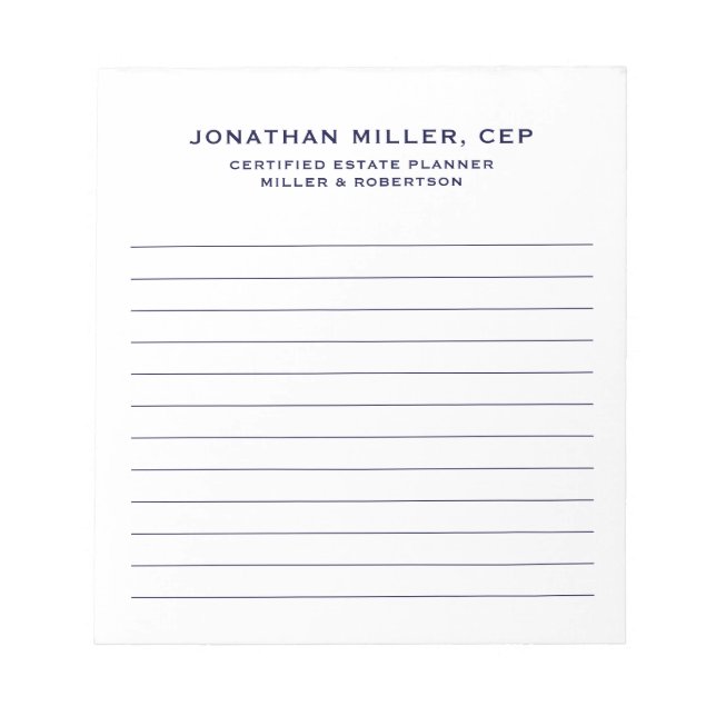 Simple Lined Name Title Company Notepad (Front)