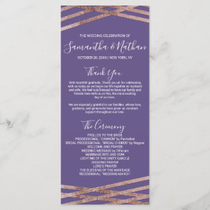 Simple Lined Rose Gold Violet Wedding Programs