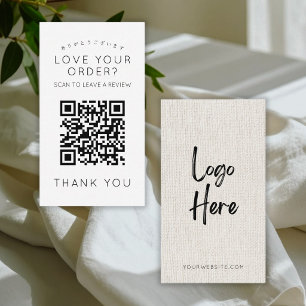 Simple Linen Logo QR Code Leave a Review  Business Card