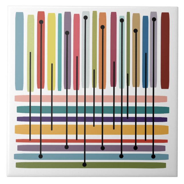 Simple Lines Abstract Art Colourful Ceramic Tile (Front)