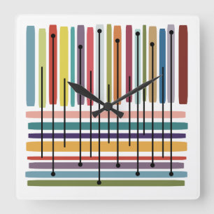 Simple Lines Abstract Art Colourful Square Wall Clock