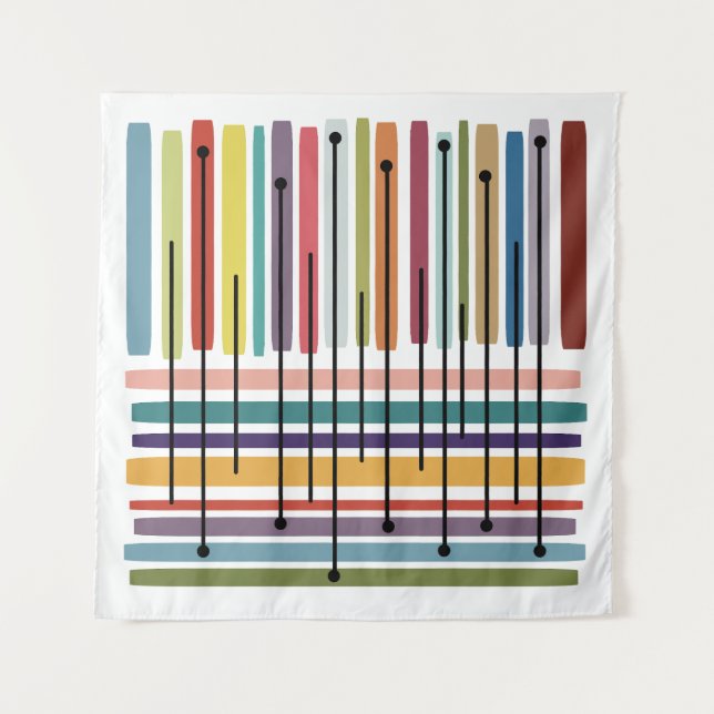 Simple Lines Abstract Art Colourful Tapestry (Front)