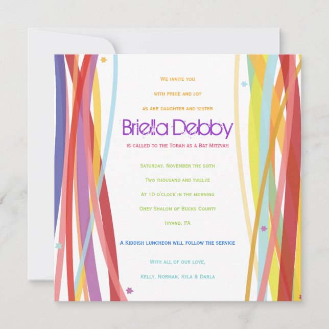 Simple Lines Bat Bar Mitzvah Invitation (Front)