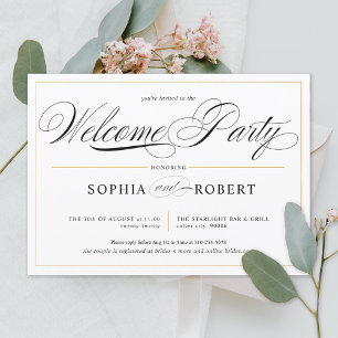 Simple Lines Calligraphy Elegant Welcome Party Invitation