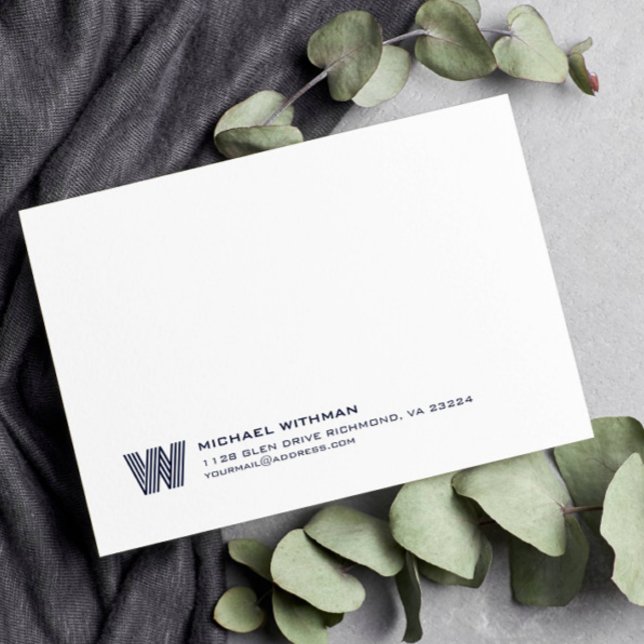 Simple Lines Monogram Initial Name DARK BLUE Card (Creator Uploaded)