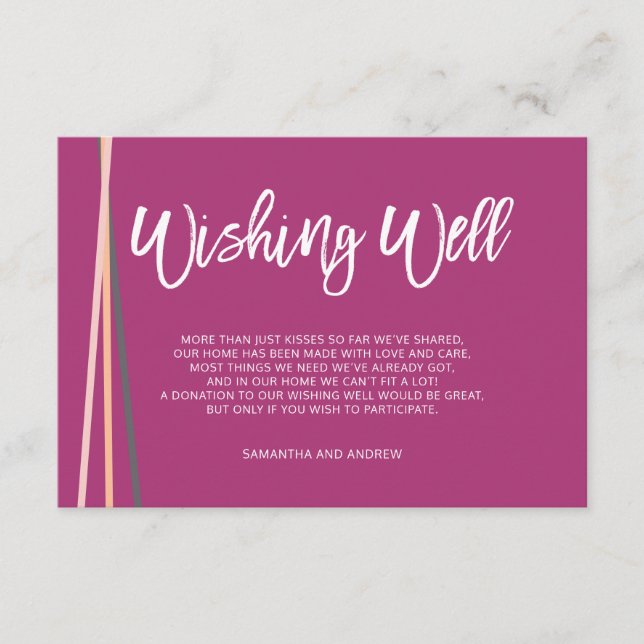 Simple lines retro typography wishing well wedding enclosure card (Front)