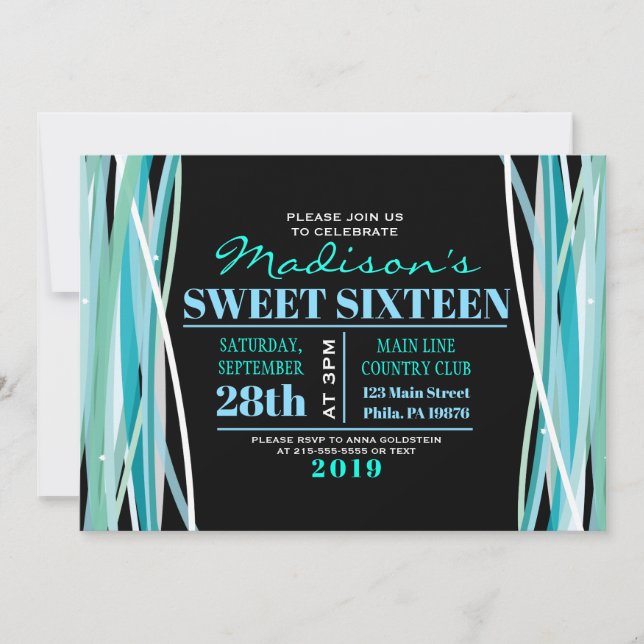 SIMPLE LINES Sweet Sixteen 16 Invitation (Front)