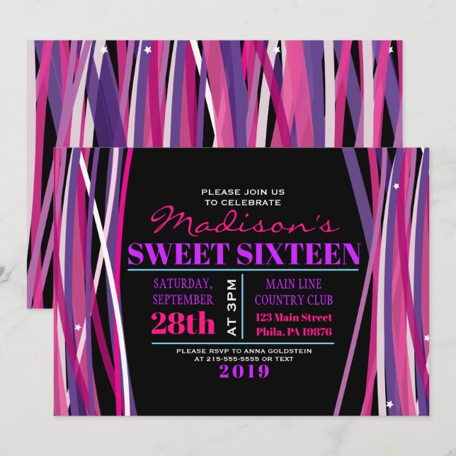SIMPLE LINES Sweet Sixteen 16 Invitation (Front/Back)
