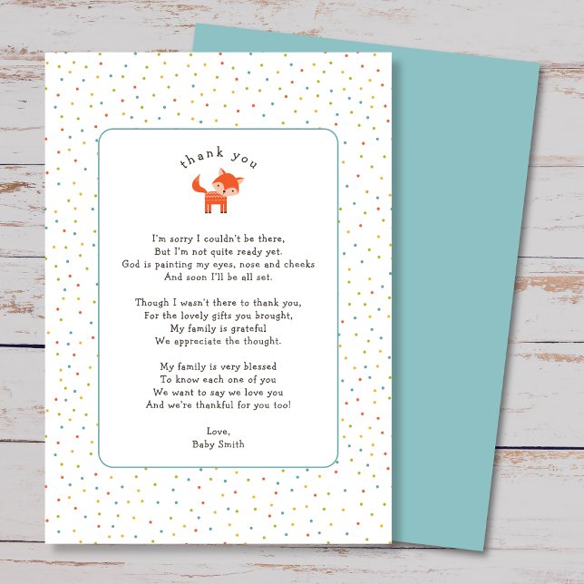 Simple Little Fox thank you note with poem Card (Creator Uploaded)