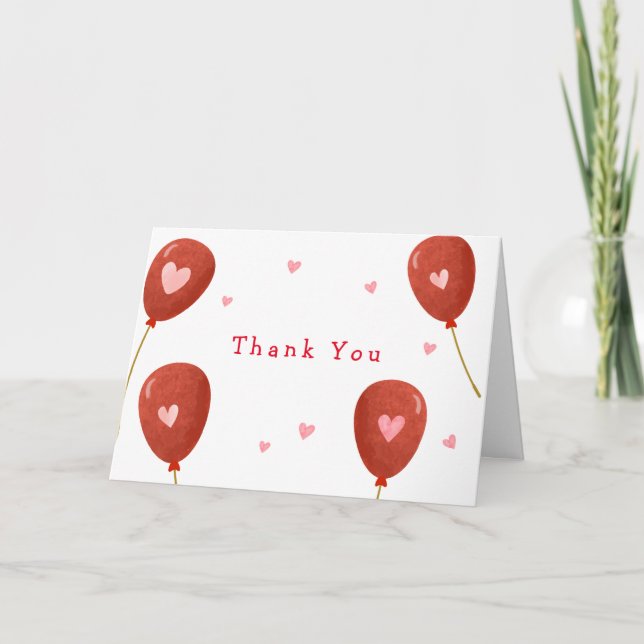 Simple Little Sweetheart Balloon Baby Shower Thank You Card (Front)