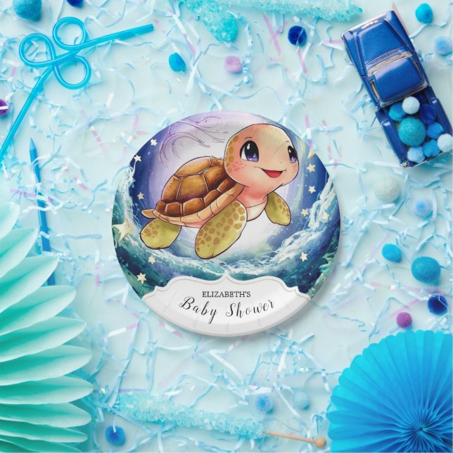 Simple Little Turtle Baby Shower Paper Plate (Party)