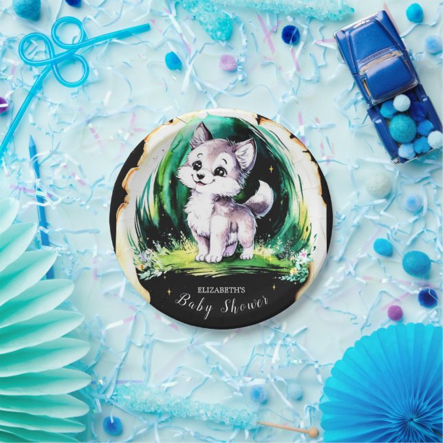 Simple Little Wolf Baby Shower Paper Plate (Party)
